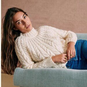 SEZANE Diego Jumper Sweater White Off-White Ecru XXL MERINO WOOL Natural